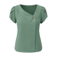 thumbnail image 4 of 100% Cotton Blouses for Women V-Neck Button Short Sleeve Shirts Solid Color Pullover Casual Plus Size Summer Tops,Size S-2XL, 4 of 6