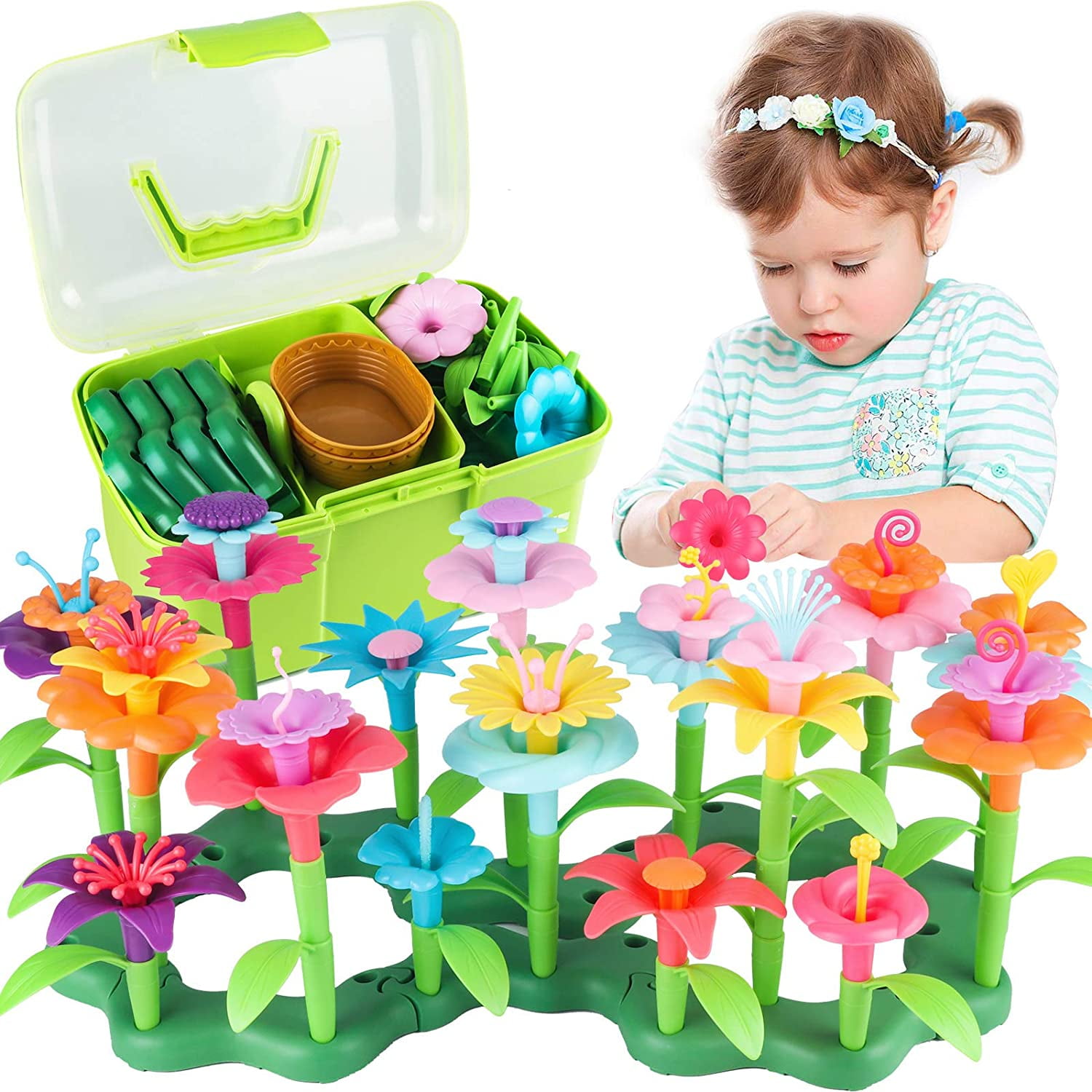 Stacking Game for Toddlers Playset Gardening Pretend Gift for Girls Kids STEM Toy siicaaG Flower Garden Building Toys Educational Activity for Preschool Children Age 3 4 5 6 Year Old 