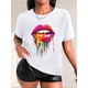 thumbnail image 1 of Camiseta Para Mujer De Verano Cuello RedondoColorful Lips Print T-Shirt, Crew Neck Short Sleeve T-Shirt, Casual Sport Tops, Women's ClothingFather's Day, Mother's Day, New Year, Spring Festival, Val, 1 of 8