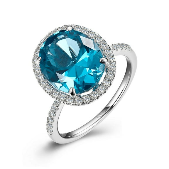 Lafonn Classic Sterling Silver Platinum Plated Paraiba Tourmaline Ring (5.47 CTTW)