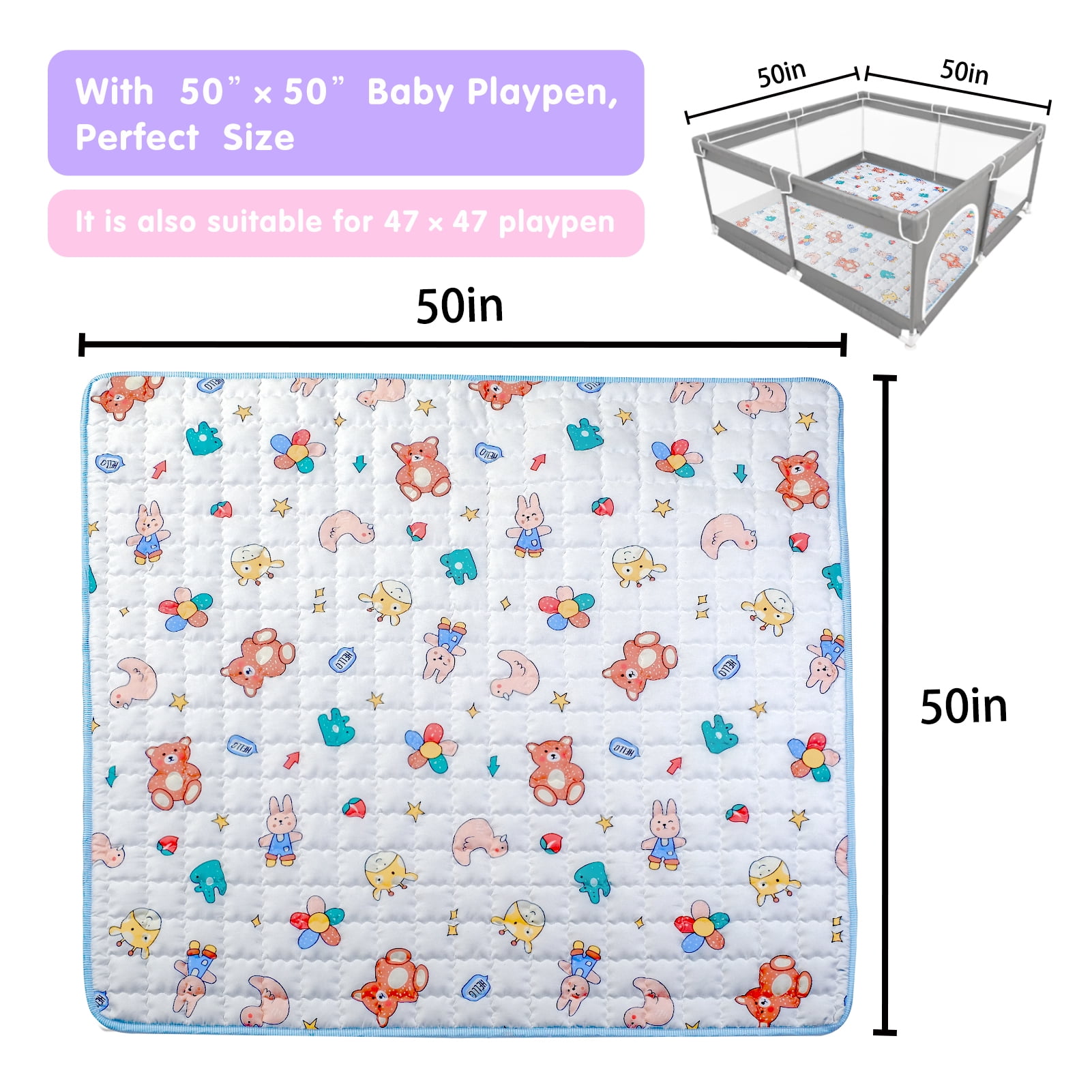 Kid Odyssey Baby Play Mats for Floor, 50" x 50" Play Mat for Playpen, Thicken Soft Padding Foam Playmats for Babies and Toddlers Infants, Foldable and Machine Washable Baby Crawling Mat