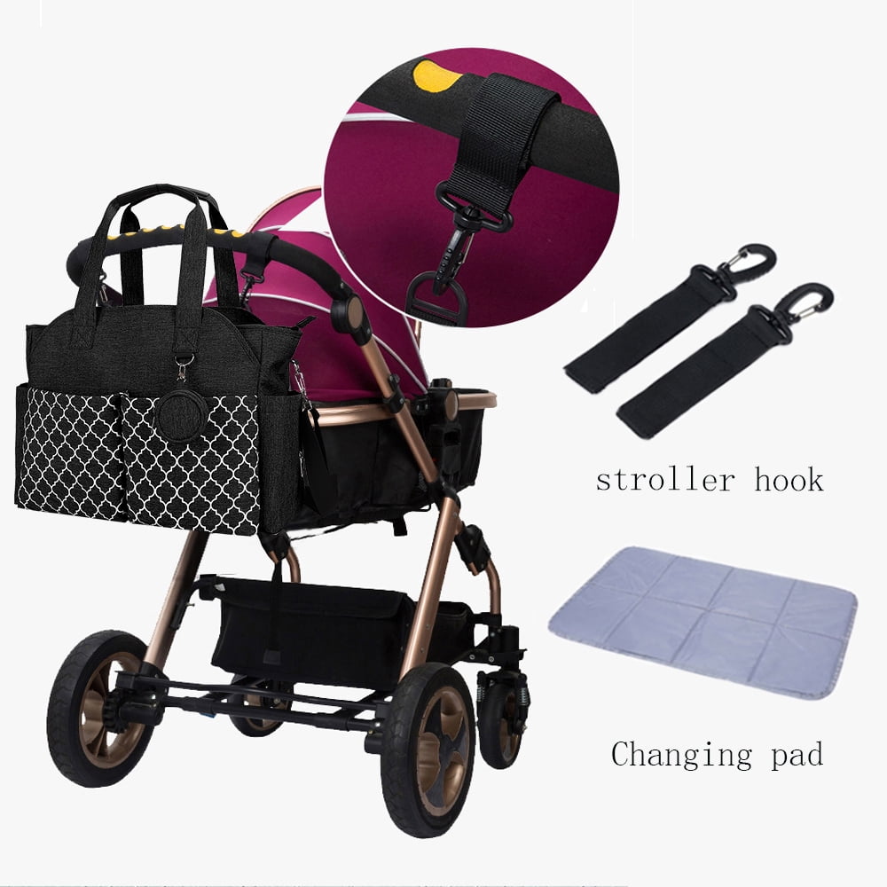 MOMIGO Water Resistant Lantern Multi-Function Diaper Bag Tote with Changing Station, Black