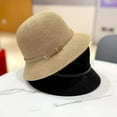 thumbnail image 5 of opvise Women Sunhat Foldable Breathable Faux Leather Buckle Summer Hand-woven Sunscreen Straw Hat Khaki, 5 of 8