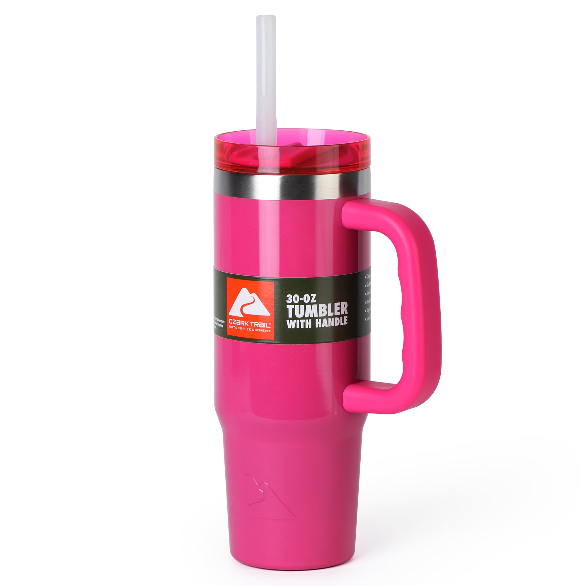 Ozark Trail 30oz Insulated Stainless Steel Tumbler with Handle,SHIMMER FUSCHIA BURST