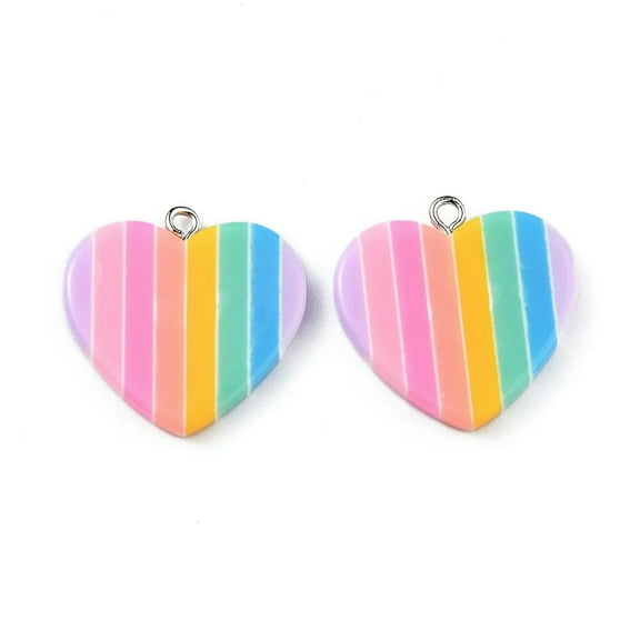 U8MO 20x Resin Rainbow Strip Heart Charm Pendants for DIY Earrings Jewelry Making