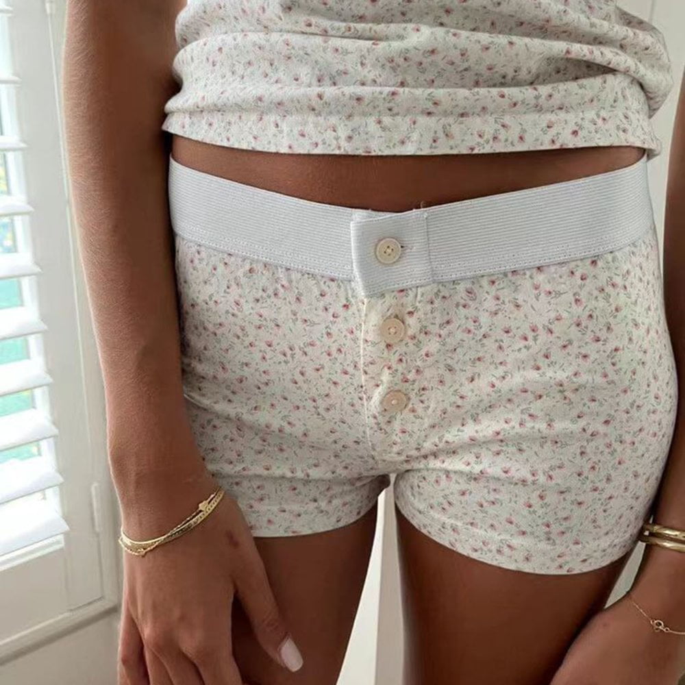 CHOK Women Shorts Button Floral Print Low Rise Shorts Slim Fit Pajama Bottoms Cute Sleep Shorts Women s Shorts Casual Walmart