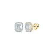 Macey Worldwide Jewelry 10k Yellow Gold Mens Baguette Diamond Earrings 3/8 Ctw
