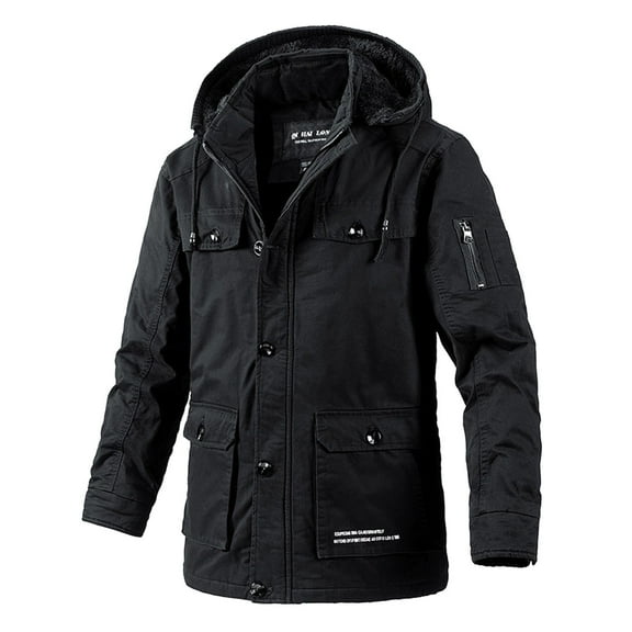 QHFBli Mens Trench Coat for Winter Mens Autumn Winter Casual Trench Coat with Belt Zipper Solid Color Body Shape Thick Side Seam Pocket Black M