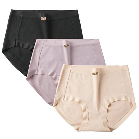 

Women Underpants Cotton Stretchy 3 Pairs Solid Color Brief Underwear Brief Panty