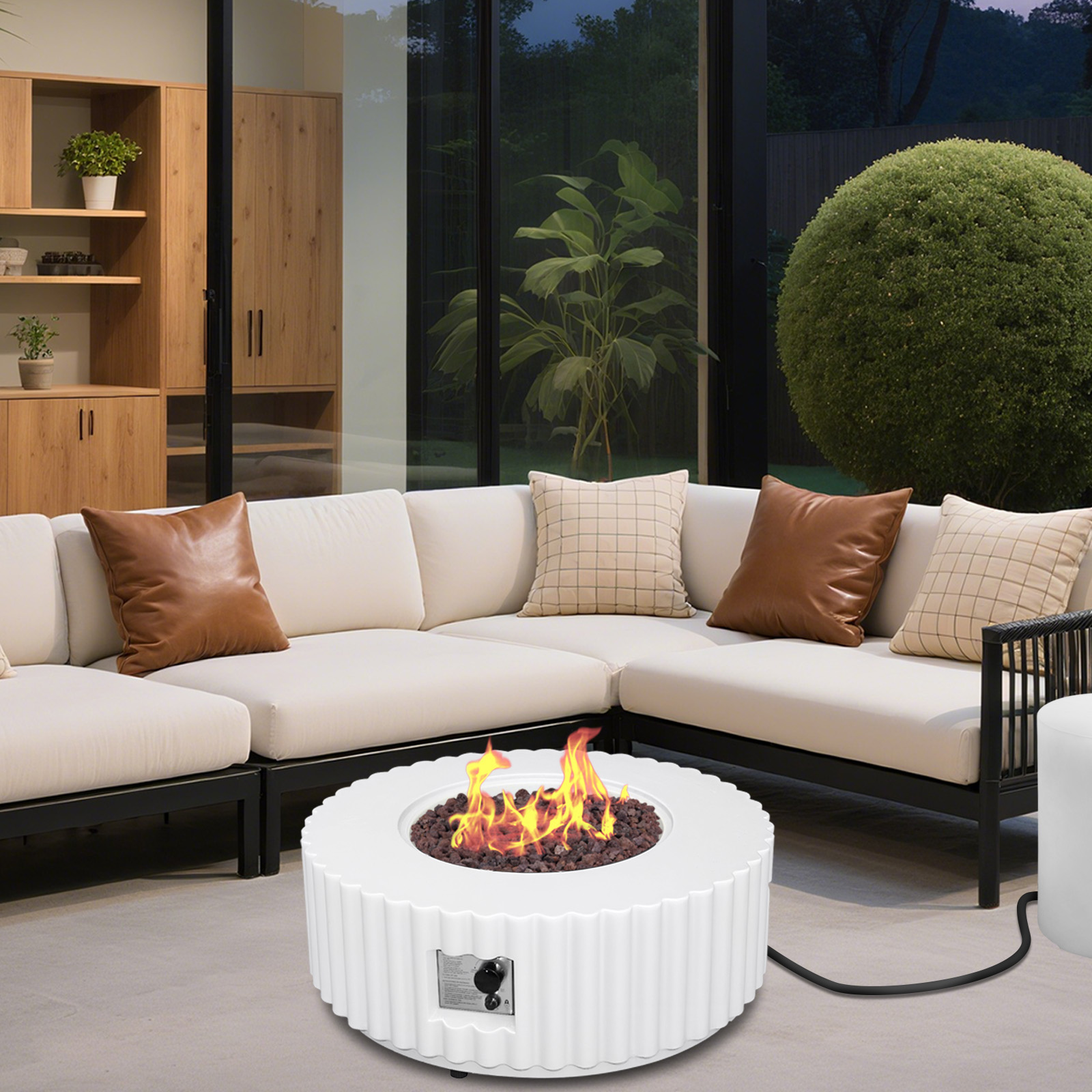 Afterglow Firepits All Terrafab External Gas Tank for Outdoor Use Round 50000Btu, White