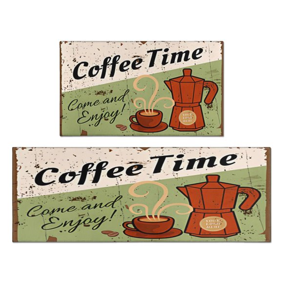 Tapis de Cuisine Style Vintage pour Cafetière, Imperméables et Antidérapants, Ensemble de 2 Tapis Absorbants pour Évier, Tapis de Couloir Imperméables pour Buanderie, Tapis de Cuisine 17.7x24+17.7x48 Pouces