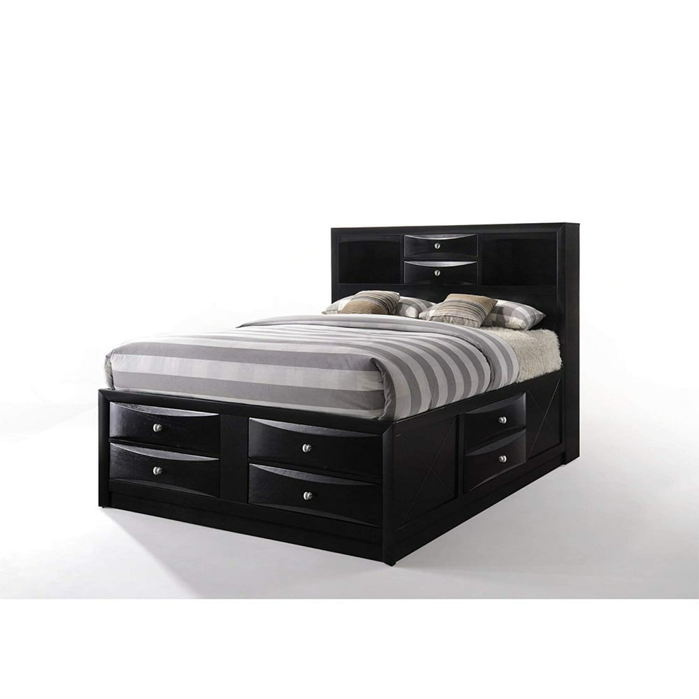 Full Size Wooden Storage Bed with Eight Spacious Drawers, Espresso Brown