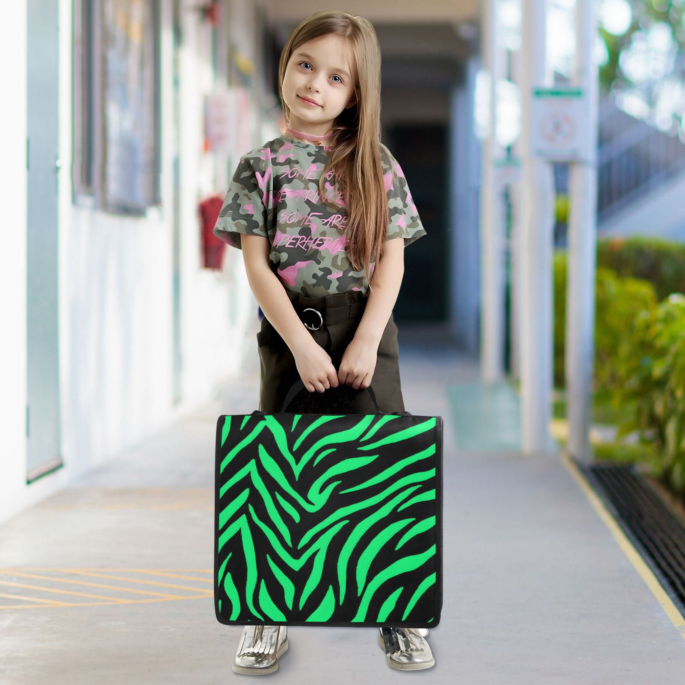 ALAZA Zipper Binder Zebra Stripes Green 3 Ring Trapper Keeper File Folder Organizer Bag
