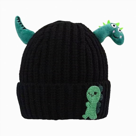 Kids 3D Dinosaur Design Knit Cuffed Beanie,Cute Winter Warm Hat for Kids