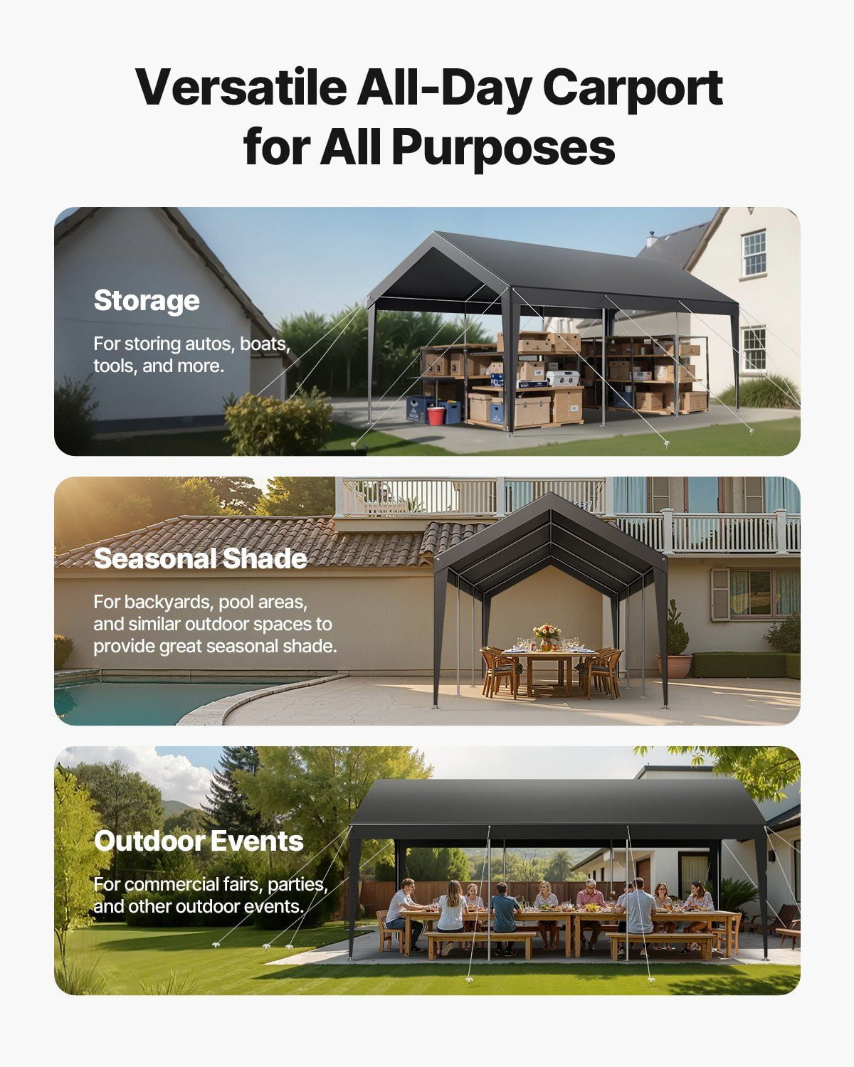 10 x 20 FT Portable Carport Canopy Shelter, Heavy Duty Grey Car Garage Tent for Cars & SUVs