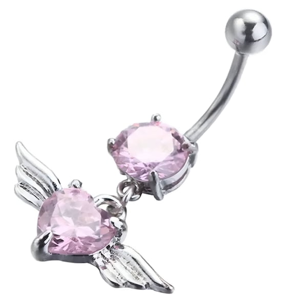 DESIGNICE Steel CZ Gem Belly Button Ring Navel Piercing Heart With Wings Sexy Body Jewelry