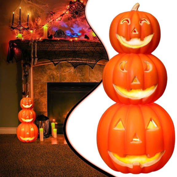 Homesteed Halloween Lighted Three Layer Pumpkin Indoor Outdoor Decor for Fireplace and Party