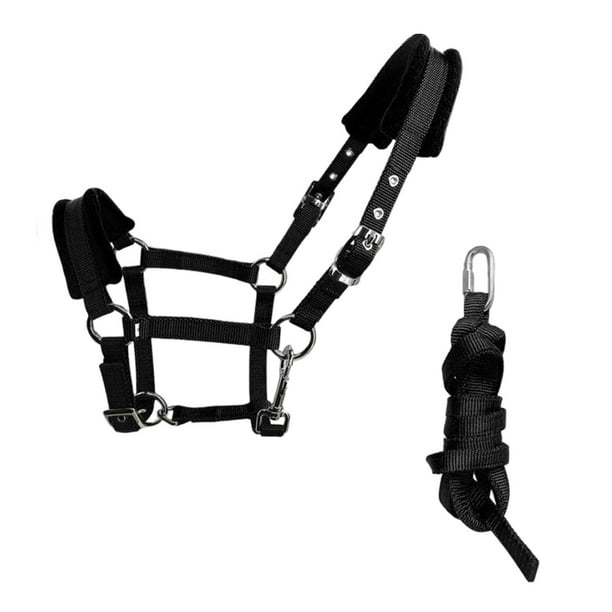 Práctico caballo Brida Rein Halter Headstall Longitud Equipo ecuestre densidad Esponja suave Cojín Correas Arnés Cuerda para M Negro shamjiam Riendas de caballo