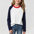 thumbnail image 5 of Povozer Toddler Girl Ruffle Long Sleeve T-Shirt Girls Raglan Shirts,Long Sleeved Cotton T Shirt Trendy Loose Fit Suitable For Girls Boys,Size 5-6 Years,Navy, 5 of 8