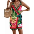 thumbnail image 3 of Women's Sleeveless Wrap V Neck Tie Knot Boho Short Dresses Red S, 3 of 8