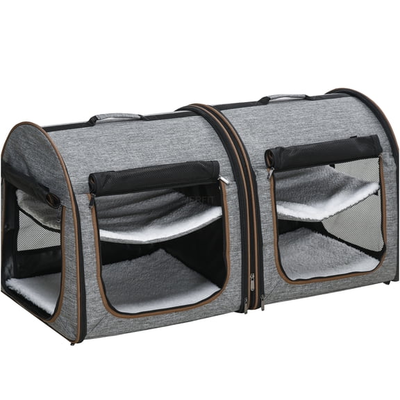 JERFIT 39 Inch Expandable Double Pet Carrier, Portable Soft-Sided Cat & Dog Travel Crate with Removable Divider, Gray