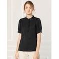 thumbnail image 2 of Blusa de trabajo Allegra K con cuello redondo mangas cortas Tapeta medio botón volantes mujer Negro S, 2 of 6