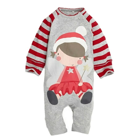 

StylesILove Infant Toddler Long Sleeve Soft Cotton Unisex Baby Coverall Jumpsuit (80/6-12 Months Santa Girl Red)