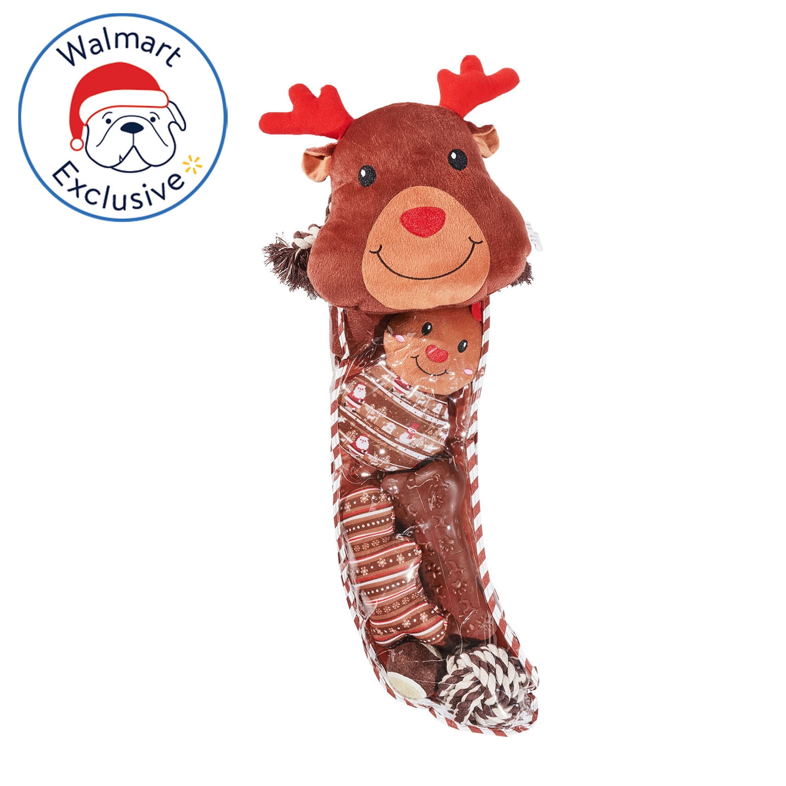 Holiday Time Dog Toy Stocking, 8 Pieces, Brown