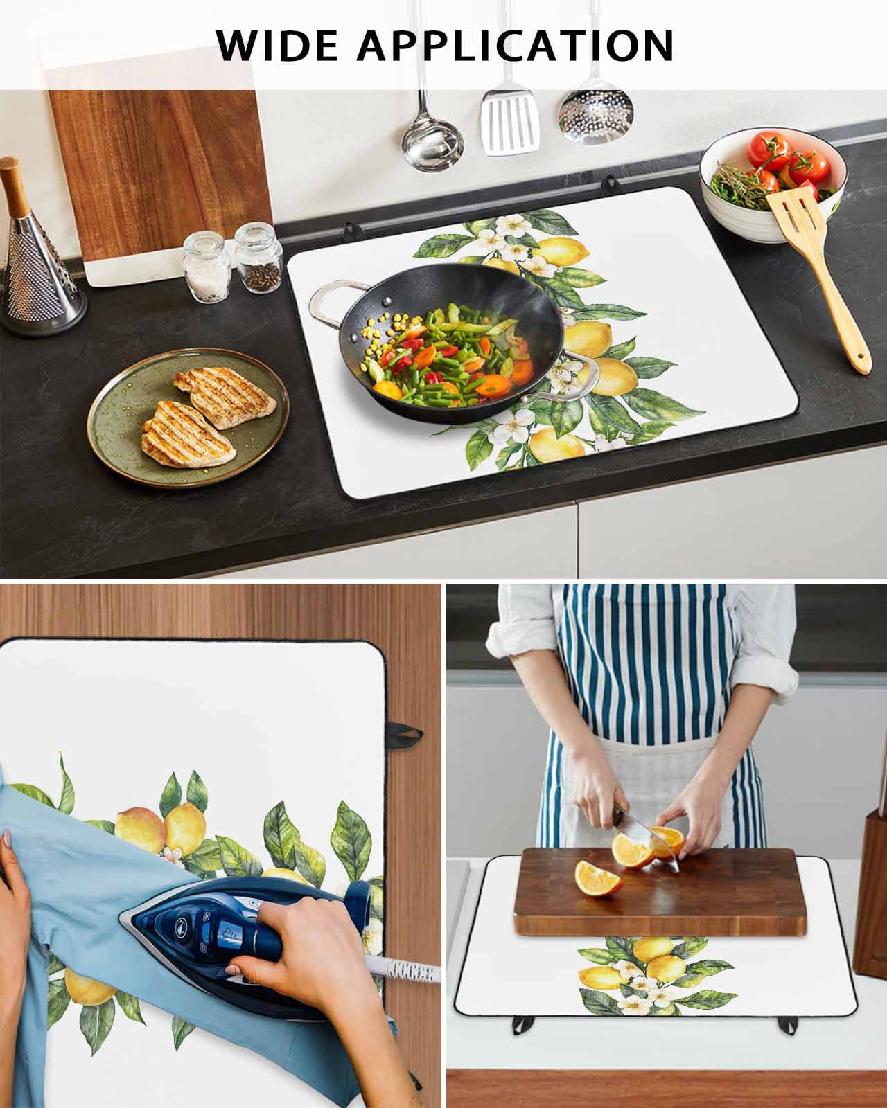 nqOlkjepod Large Induction Cooktop Protector Mat 24"x21", Yellow Lemon Stove Top Covers for Electric Stove, Simple Spring Botanical Fruit Leaves Flower Stove Burner Cover Mats, Glass Top Stove Cover
