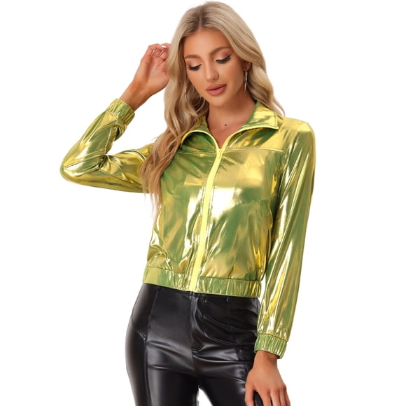 Chaquede chándal pamujer Chaquemetálide manlarbrillante holográficon cremalleen parte delanteOro Verde S