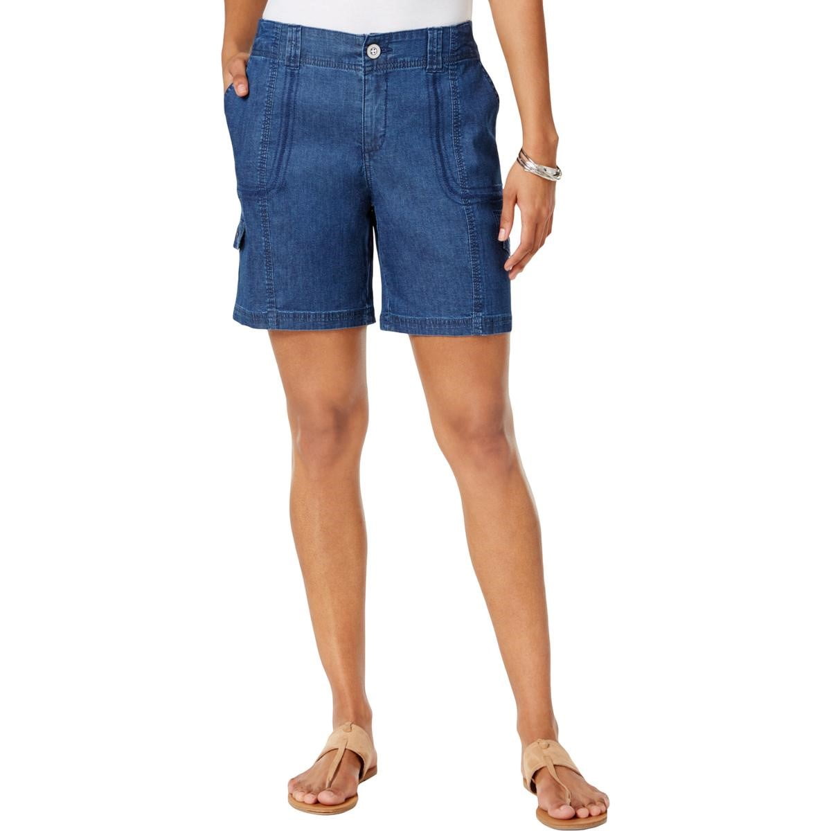 Style & Co. Womens Petites Comfort Waist Chambray Bermuda Shorts