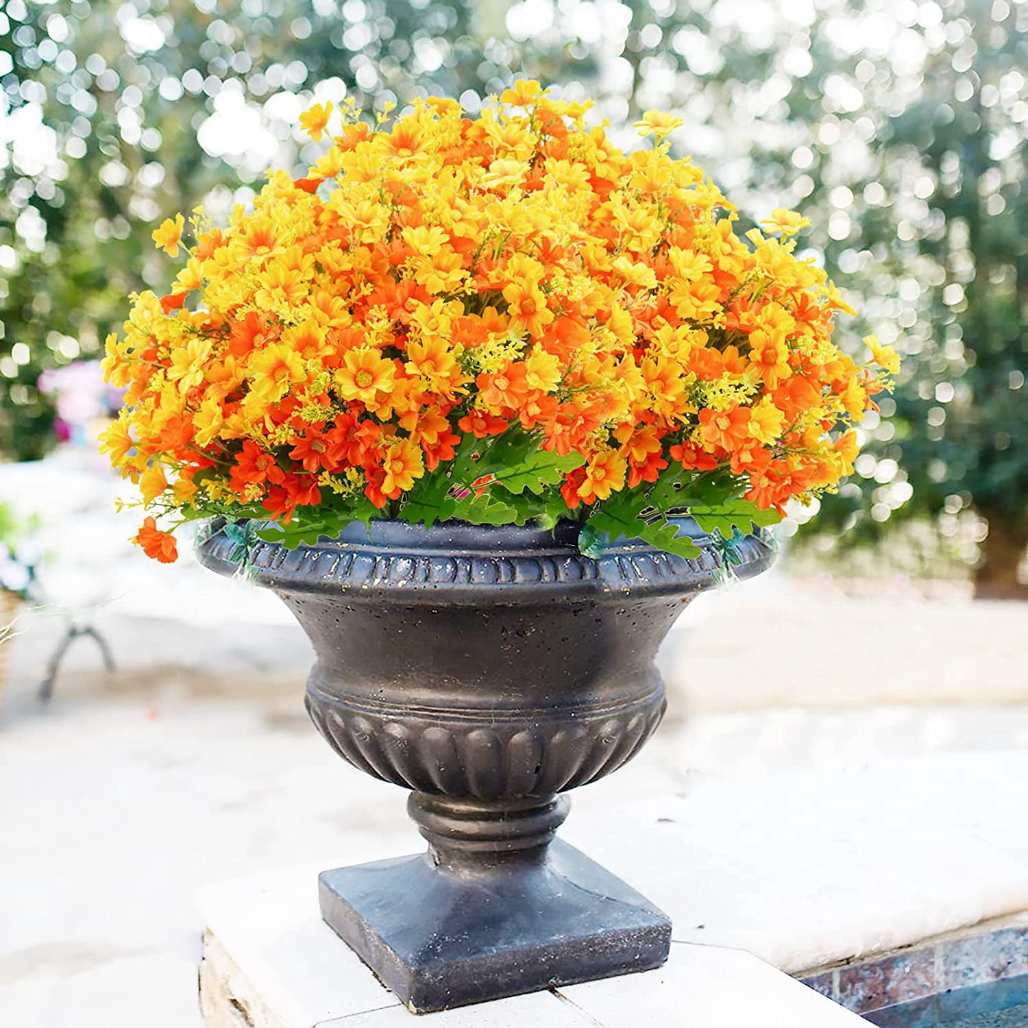 Artificial Flowers for Outdoors, 12 Bundles Fake Flowers Bulk UV Resistant Daisy Flowers Plastic Greenery Shrub Plant Window Box Flowers for Wedding Garden Home Porch Summer Decor White
