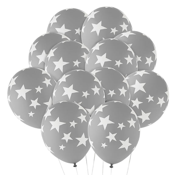 Latex Balloons Grey with White Stars 11" Bulk 144 Pc