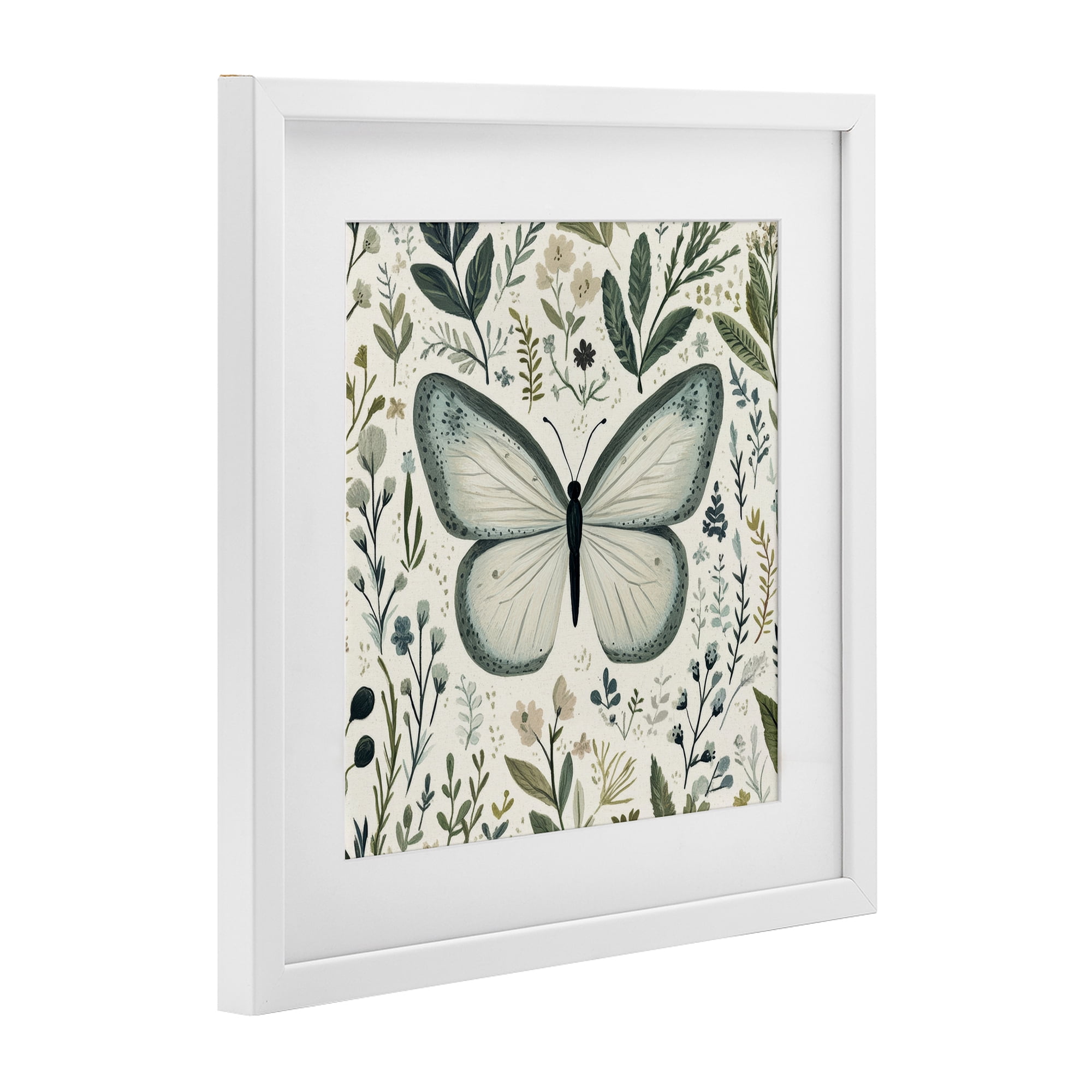 Stupell Industries Dusty Blue Butterfly Botanicals White Framed Print Under Glass, design by Petal Prints Design