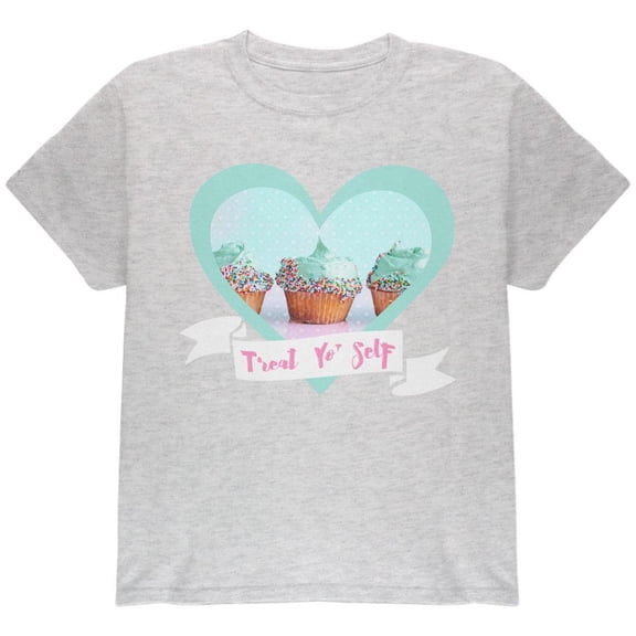Treat Yo Self Cupcakes Youth T Shirt Light Heather Grey YMD