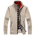 thumbnail image 2 of Men's Winter Coat Full Zip Thick Sherpa Fleece Lined Stand Collar Long Sleeve Knitted Cardigan Sweaters with Pockets, 2 of 4