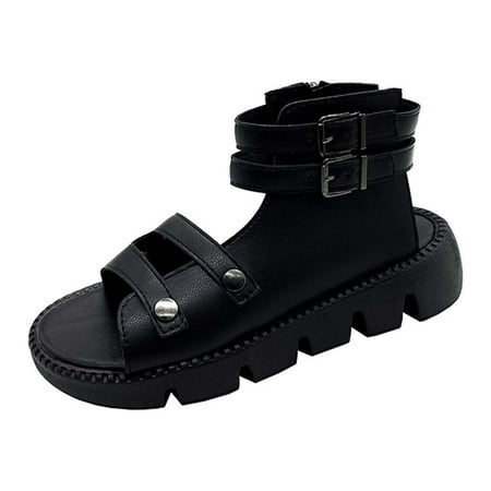 

Jsezml Platform Sandals for Women Gothic Motorcycle Style Strappy Buckle Open Toe Ankle High Gladiator Sandals Shoes