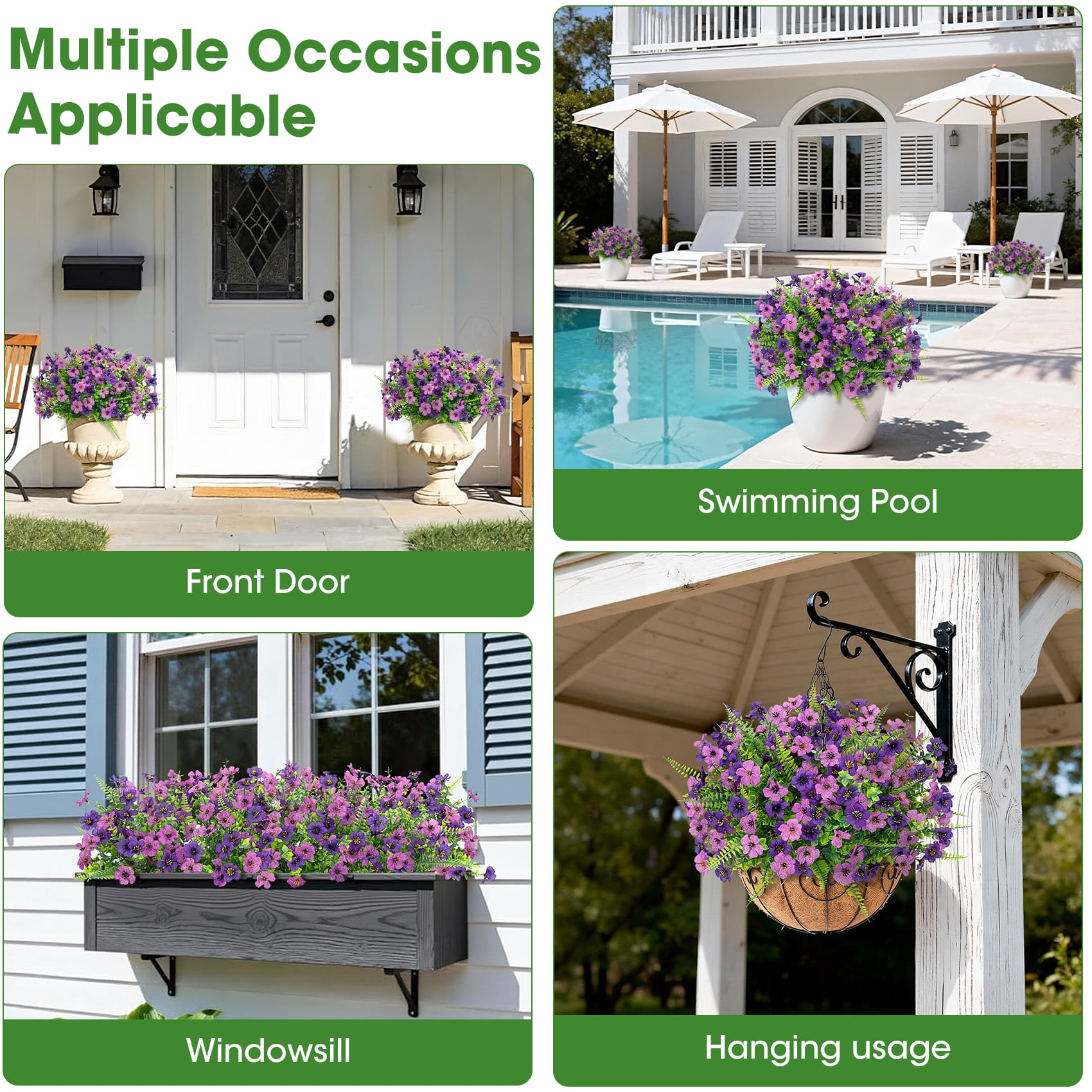 Scidweet Artificial Flowers for Outdoors, 18 Bundles Faux Fake Flowers Plants UV Resistant No Fade for Home Garden Porch Patio Decor