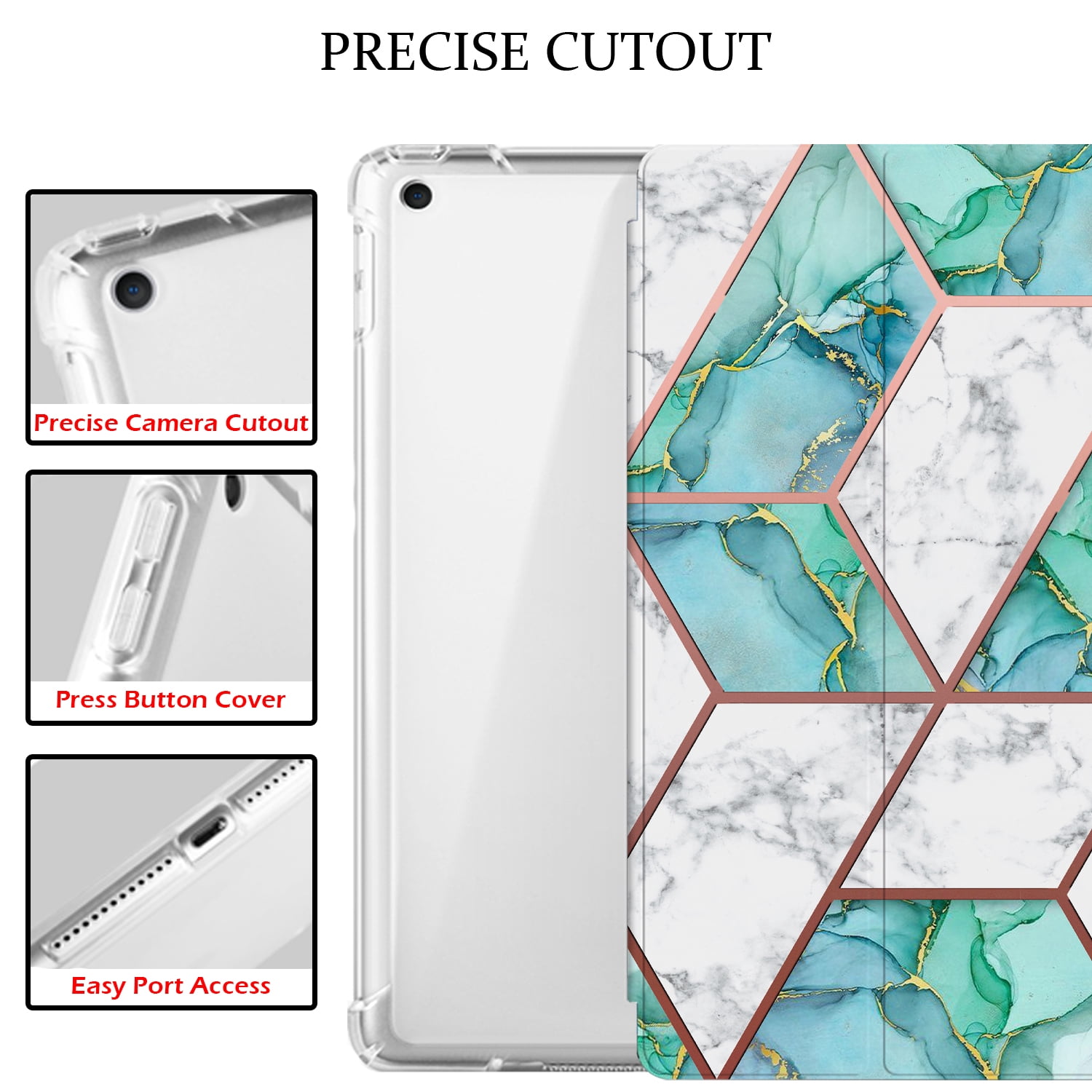 iPad 9th 2021 8th 2020 7th 2019 Gen [iPad 9 iPad 8 iPad 7 ] 10.2 Inch A2602 A2270 A2197 MK663LL/A MK673LL/A MYN62LL/A MW6Y2LL/A Clear Back TPU Silicone Back Printed Case Pencil Holder - Marble Green