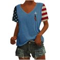 thumbnail image 1 of Fiudx Ofertas Flash Artículos En Oferta Top de Manga Corta con Cuello En V Estampado Del Día de La Independencia para Mujer Tops de Manga Corta con Cuello En V, 1 of 2