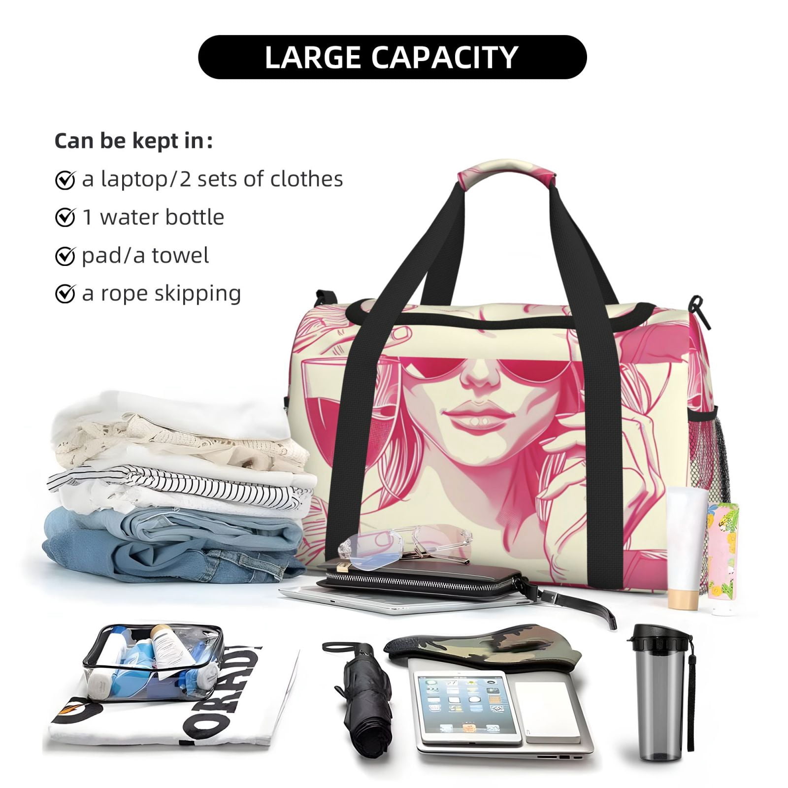 Fuzoiu Ace Of Diamonds Lady Print Travel Duffle Bag,Carry On Tote Bags,Duffel Bag,Sport Gym Bag, Hospital Bag for Labor and Delivery, Overnight Bag,Luggage Bag