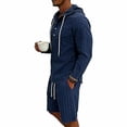 thumbnail image 2 of LWavelet Men's Striped Linen Hooded Shirt and Shorts Set Casual Two Piece Outfit Navy XL, 2 of 5