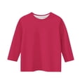thumbnail image 4 of FAIWAD Girls Classic Tops 3/4 Sleeve Round Neck Loose Casual Blouses Kids Solid Color Lightweight Comfy Tshirts 3-12Y, 4 of 5