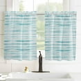 thumbnail image 3 of Teal Striped Kitchen Curtains 54 Inch Length, Farmhouse Curtains & Drapes, Watercolor Teal White Stripes Rod Pocket Window Curtains for Living Room/Bedroom/Bathroom, 42" x 54", 2 Panels, 3 of 5