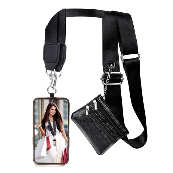 Clip and Go Strap for Phone with Wallet Crossbody, Phone Strap with Zippered Wallet, Adjustable Anti Theft Cellphone Lanyard for Women, Cellphone Chain Accessories