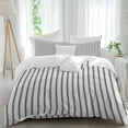 thumbnail image 2 of Black Striped Duvet Cover Set, Black White Stripes Farmhouse Soft Duvet Cover Queen Size Bedding Set 4 Pieces, 1 Quiltcover and 2 Pillowcases with Zipper, 1 Bed Sheet for All Seasons, 2 of 9