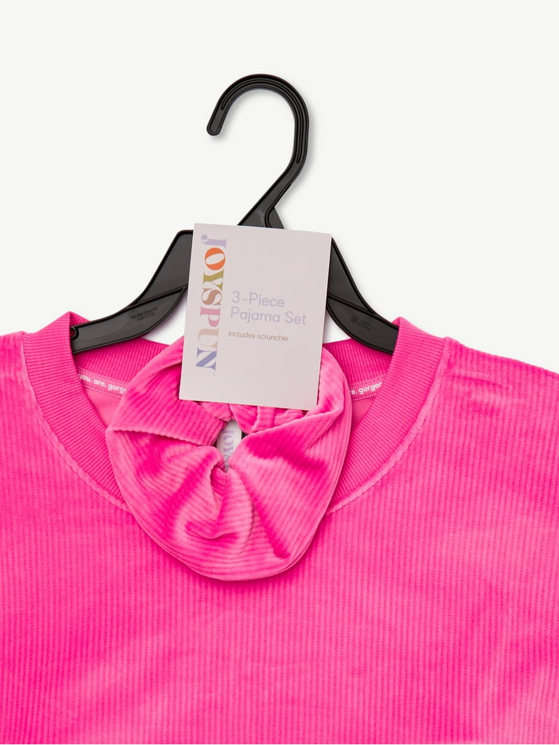 Joyspun Women's Ribbed Velour Top and Pants Pajama Set with