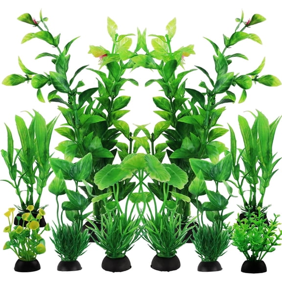 Genreen Fish Tank Accessories Green Plants, 10pcs Green Fish Tank Decorations, Aquarium Decor Plastic Plants
