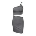 thumbnail image 6 of Wycnly Dresses for Women Party Club Sexy Cut-out Bodycon One Shoulder Strap Mini Dresses Slash Neck Sleeveless Color Patchwork Summer Short Formal Dress Gray l, 6 of 6