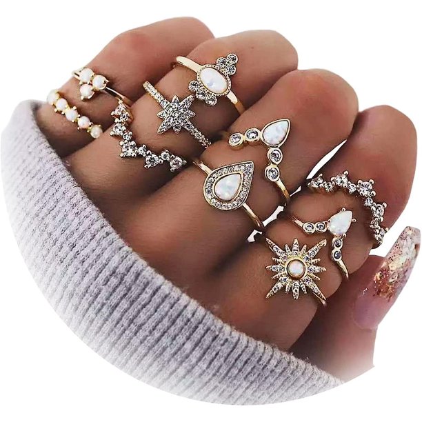 Baicccf Anillos Apilables De Oro Boho para Mujer Conjunto De Anillos De Nudillo De Oro Anillos De Flores De Luna De Estrella Simple para Niñas Adolescentes Anillos Estéticos Apilables Regalo